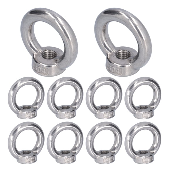 YAHHU Stainless Steel Lifting Eye Nut M5 Heavy Duty Ring Shape Hardware Fastener Nut for Forestry Machinery, Marine & Engineering Cranes (10 Pack, 10-Inches / 25.4-cm)