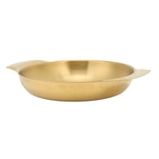 YAHHU Stainless Steel Paella Pan Small Commercial Flat Bottom Skillet Double Ear Pot For Uniform Heating, Silver 8.6 inches / 22 cm
