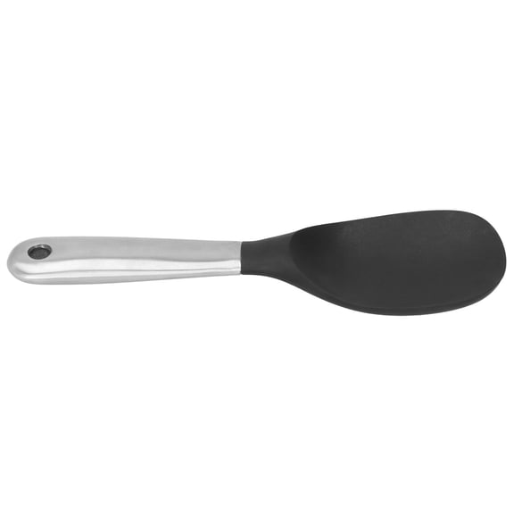 YAHHU Stainless Steel Silicone Rice Spoon, Non-Stick Pan Rice Serving Spoon with Long Handle and Hanging Hole for Home Kitchen, 9.4 inches / 24 cm Black and Silver Professional Grade