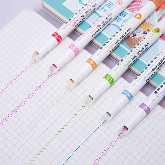 YAHHU Star Seedling Linear Pen Roller Design Quick-Drying Lace Pen Key Mark Hand-Painted Outline Curve Fluorescent Marker Pens, Assorted 6 Colors, 5.51 inches / 14 cm Length [cite: 6]