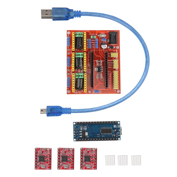 YAHHU Stepper Motor Driver Board for V4 CNC Shield Module with A4988 Driver, Heat Sinks and USB Cable for Micro Drive Laser Engraving Machine, 3D Printers and DIY Projects (5.12 inches / 13 cm)