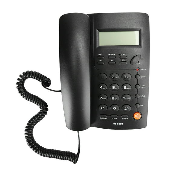 YAHHU TC-9200 Corded Landline Telephone for Home Office and Hotel Use, Hands-Free Calling with Caller ID, Built-in Calculator, Alarm Clock, and Re-dial Functionality, Black ABS Material
