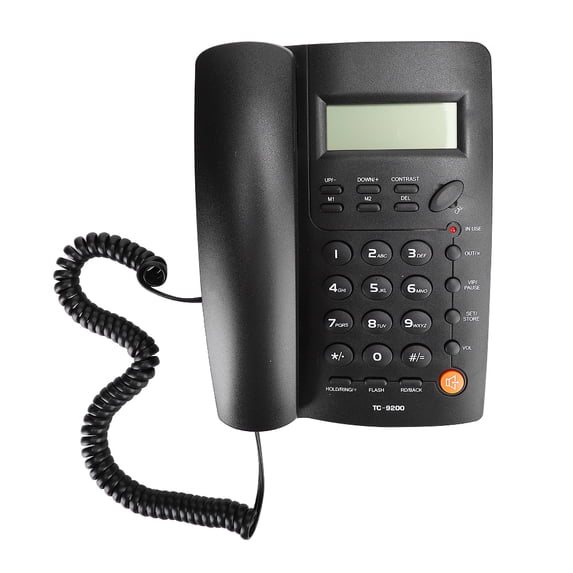 YAHHU TC-9200 Corded Landline Telephone for Home Office and Hotel Use, Hands-Free Calling with Caller ID, Built-in Calculator, Alarm Clock, and Re-dial Functionality, Black ABS Material