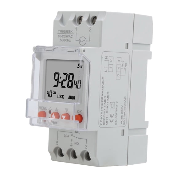 YAHHU TM928SBK Smart Digital Backlight DIN Rail Timer Switch, Heavy Duty 85-265VAC 30A Programmable Electrical Time Switch Controller (10 inches / 25.4 cm)
