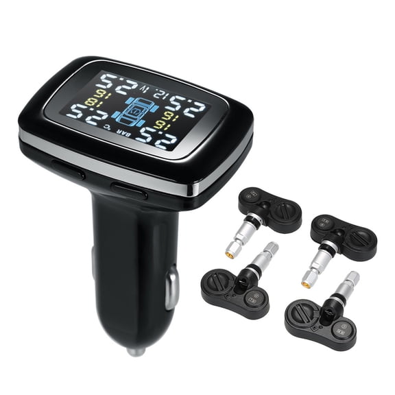 YAHHU TPMS Smart Car Wireless Tire Pressure Monitoring System Cigarette Lighter Digital LCD Display with 4 Internal Sensors (8.27 inches / 21.00 cm)