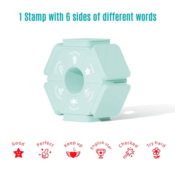 YAHHU Teacher Stamps Inking Comment Stamp Hexagon English Version Praise Reward for School Classroom Homework Grading Stamp Motivational Messages Leakage-proof Washable Ink 2.36 in / 6 cm Green