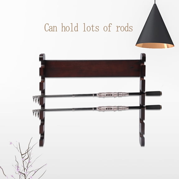 YAHHU Teakwood Vertical Fishing Rod Rack Organizer, Solid Wood Wall Mount Pole Carrier Display Shelf, Holds Multiple Rods, 21.26 inches / 54 cm