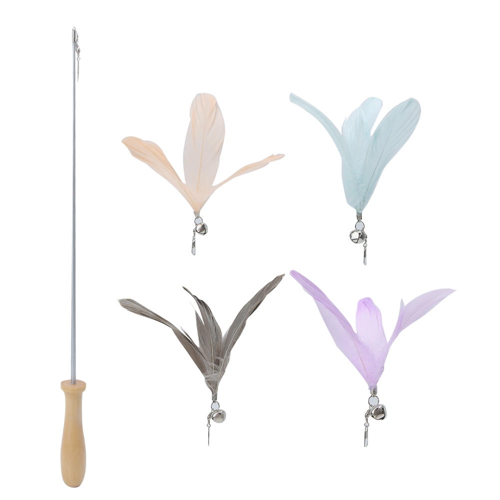 YAHHU Telescopic Feather‑Bell Cat Toy with 4 Color‑Change Heads, Wooden Handle, Interactive Hunting Play