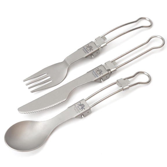 YAHHU Titanium Folding Spoon, Fork & Knife Set 3Piece Portable Tableware for Camping, Hiking & Travel