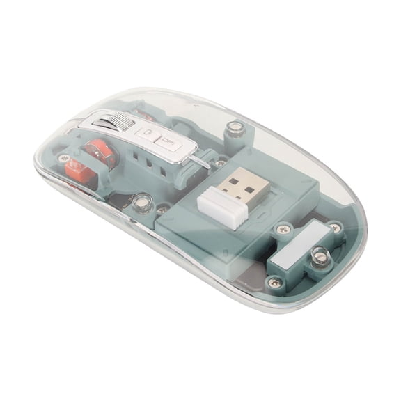 YAHHU Transparent Wireless Bluetooth Mouse, 3-Mode (2.4G/BT1/BT2) Rechargeable Mute Click Mice with Colorful Breathing Lights, Bean Green