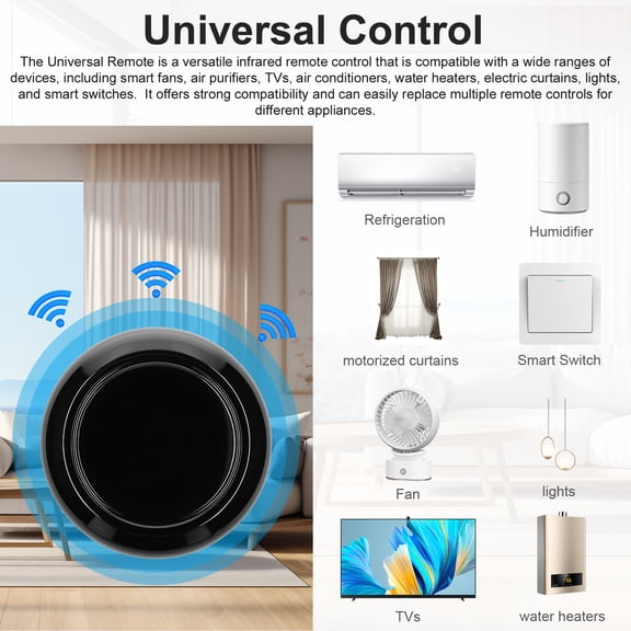 YAHHU Tuya WiFi IR Universal Remote Controller with Temperature & Humidity Sensor Smart Hub Voice Control Compatible with Alexa Black (2.4 inches / 6.1 cm)