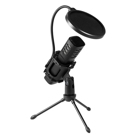 YAHHU USB Cardioid Condenser Microphone Kit with Tripod Stand, Shock Mount, and Pop Filter for Gaming, Streaming, and Podcasting (Black)