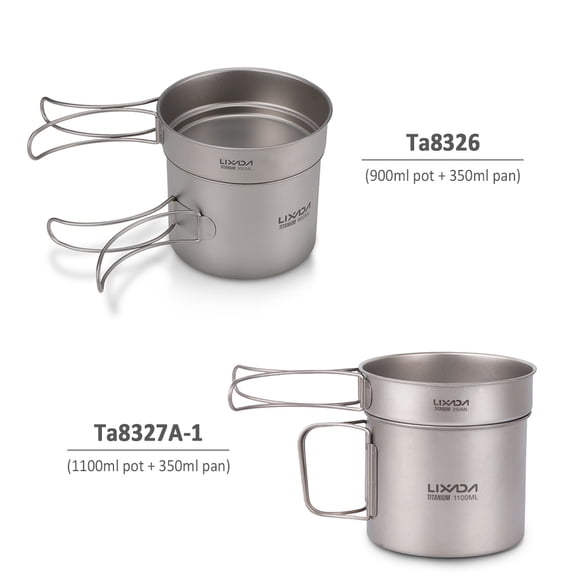 YAHHU Ultralight Titanium Cookset Outdoor Camping Cookware Set 1100ml Pot and 350ml Fry Pan with Folding Handles, Lightweight Corrosion Resistant Backpacking Mess Kit (4.9 x 4.0 inches / 125 * 102mm)