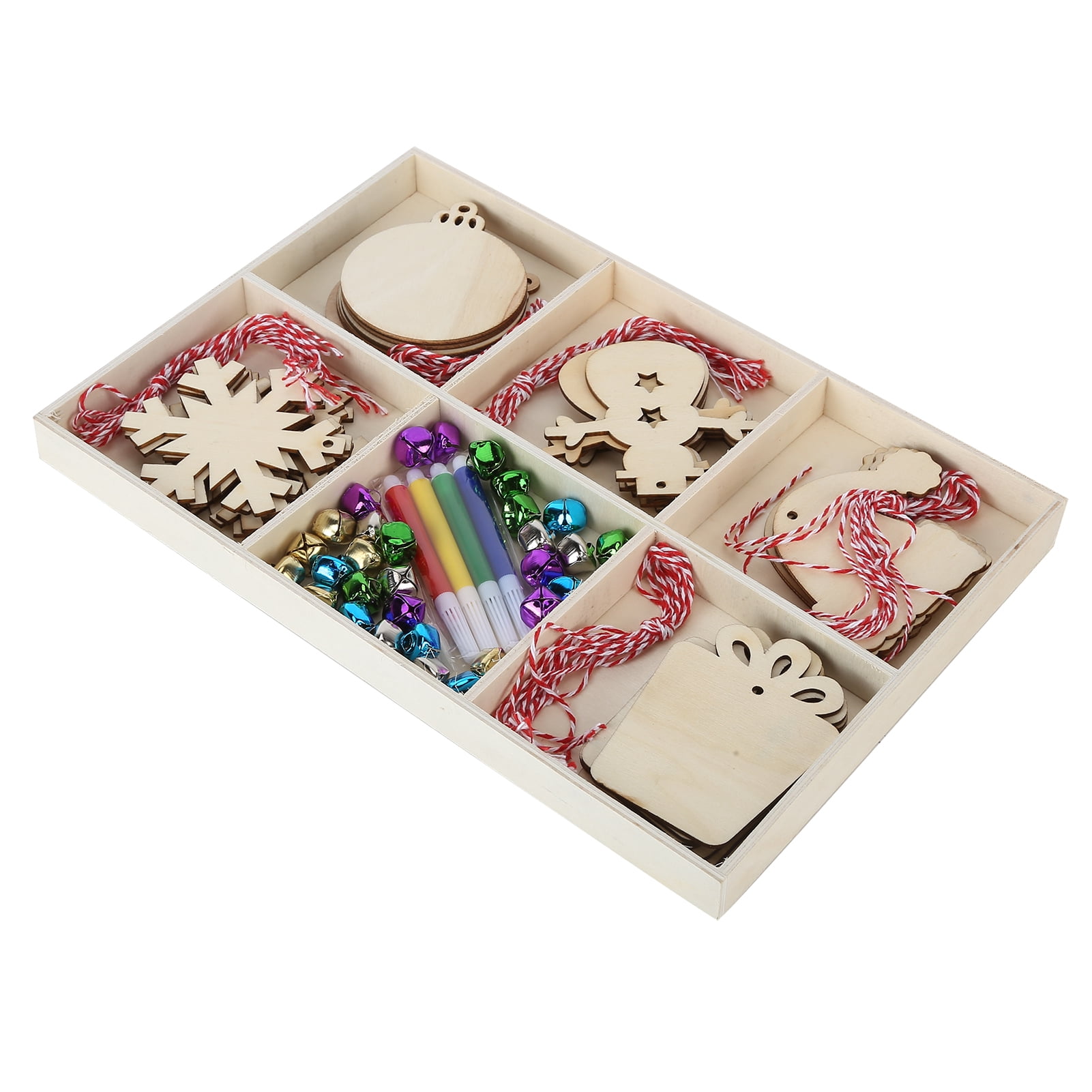 YAHHU Unfinished Wood Christmas Tree Ornaments DIY Craft Kit Wooden Slices Hanging Pendants with Bells Ropes Color Pens for Holiday Home Decoration (12.2 inches / 31 cm)