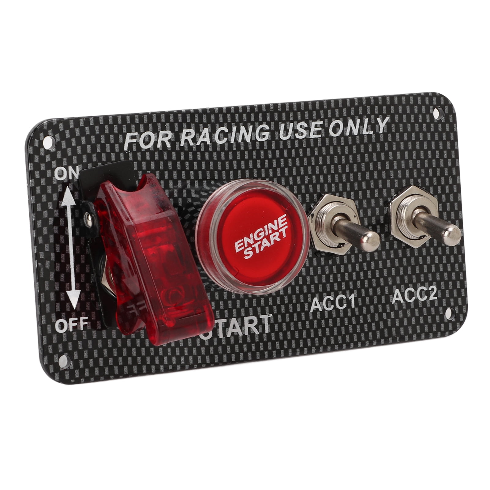YAHHU Universal 12V 40A Ignition Switch Panel Kit Engine Start Button Carbon Fiber Style Racing Car Push Button Toggle Switch Panel for Vehicles and Boats, Black, 7.48 in / 19.0 cm