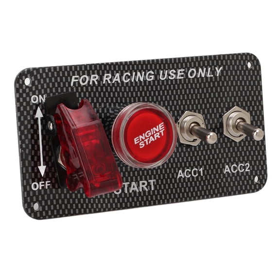 YAHHU Universal 12V 40A Ignition Switch Panel Kit Engine Start Button Carbon Fiber Style Racing Car Push Button Toggle Switch Panel for Vehicles and Boats, Black, 7.48 in / 19.0 cm