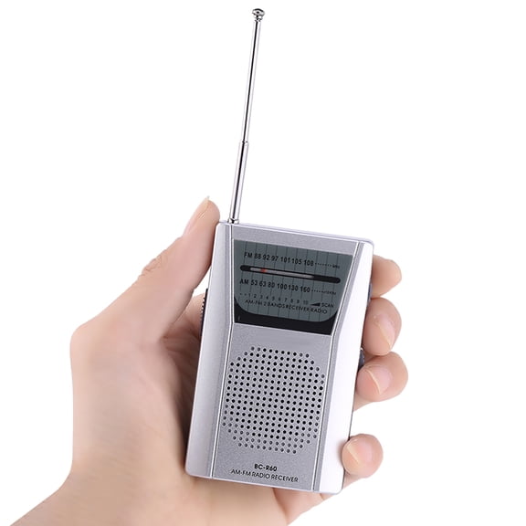 YAHHU Universal Mini Radio Portable FM/AM World Receiver Built in Speaker Telescopic Antenna Compact Pocket Design Clear Stereo Earphone Jack Silver, 3.74 x 2.28 x 0.79 inches / 9.5 x 5.8 x 2.0 cm