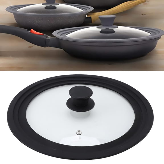 YAHHU Universal Tempered Glass Pot Lid with Silicone Rim  Fits 24cm, 26cm, 28cm FlatBottom Pots & Pans  HeatResistant, Transparent, EasytoClean