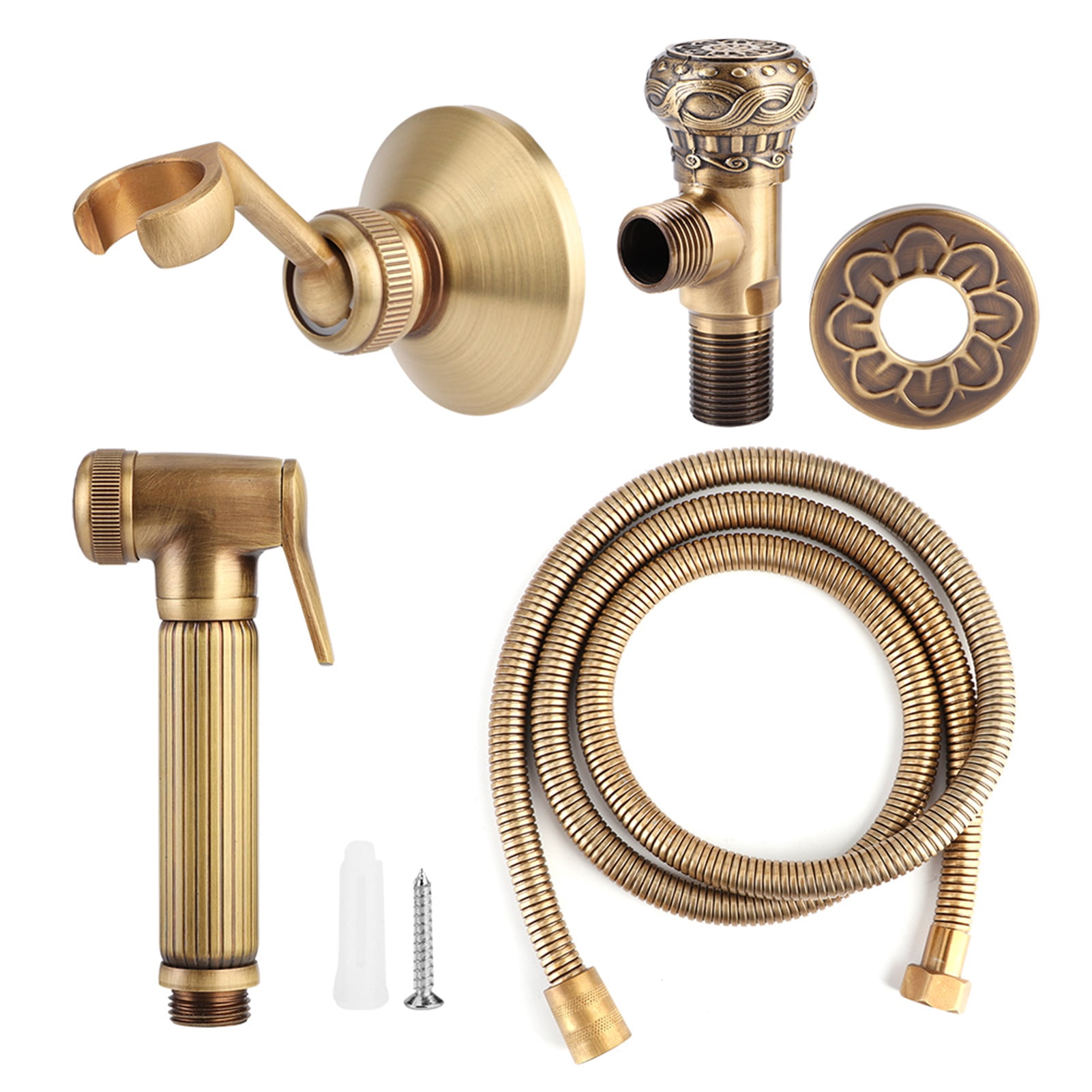 YAHHU Vintage Brass Handheld Bidet Sprayer Kit, Toilet Attachment with 55.1 inch / 140 cm Hose, Retro Bathroom Accessories