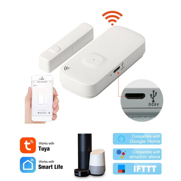 YAHHU WIFI Door Sensor Tuya APP Control Door Window Opening Security Alarm Sensor Magnetic Switch Wireless Detector Compatible with Alexa Google Home IFTTT ABS Material 3.74 inches / 9.5 cm