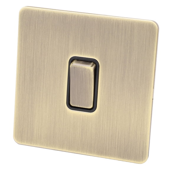 YAHHU Wall Toggle Switch Single Open Rocker Double Control AC250V Square Edge Antique Brass Stainless Steel Panel 3.39 inches / 86 mm