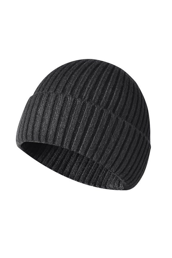 Warm Winter Hats for Men and Women, Classic Black Breathable Thick Soft Stretchy Knit Beanie Hats with Extended Brim for Cold Weather, 9.06 inches / 23.01 cm