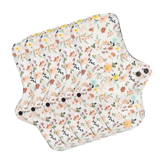 YAHHU Washable Breathable Menstrual Pad Flower Pattern Reusable Cotton Sanitary Pad Panty Liners Heavy Absorbency L Size 5 Packs (7.9 x 11.8 inches / 20 x 30 cm)