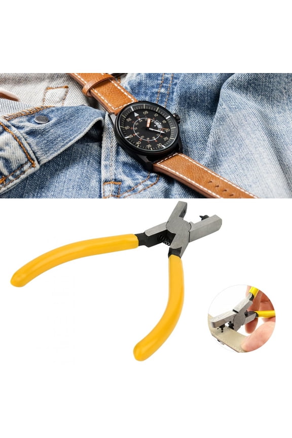 Watch Hole Punch Plier in Yellow for Eyelet Leather Band Strap Link Belt Hand Repair, Professional DIY Tools Kit for Home and Shop (8.66 inches / 22 cm) - Carbon Steel & Plastic Construction