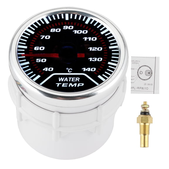 YAHHU Water Temperature Gauge LED Automobile Universal 52mm / 2 inches Temp Gauge 1/8 Sensor Thread White Display Dashboard Replacement