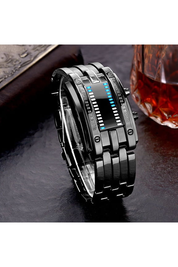 Waterproof Plating Watch Luxury Stainless Steel Binary Luminous LED Electronic Wristwatch Female Black Blue Light
