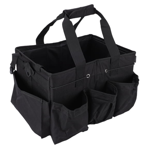 YAHHU Wearable Cleaning Bag Caddy Organizer with Handle Adjustable Shoulder Strap & Dividers, Portable Oxford Cloth Janitor Housekeeper Tool Tote Box, 17.72 inches / 45 cm, Black