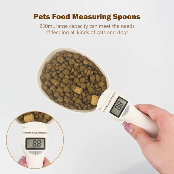 YAHHU White Digital Pet Food Measuring Spoon Scale 250mL Detachable Electronic Cup for Kitchen Lab Dogs Cats