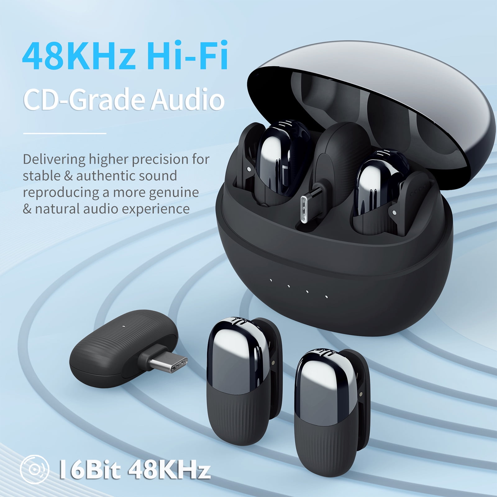YAHHU Wireless Lavalier Microphone Set Professional Clip-on Mics 2.4GHz Noise Reduction No Delay Dual Mic Type-C Rechargeable for Mobile Phone Live Broadcast Outdoor Recording (5.12 in / 13 cm)