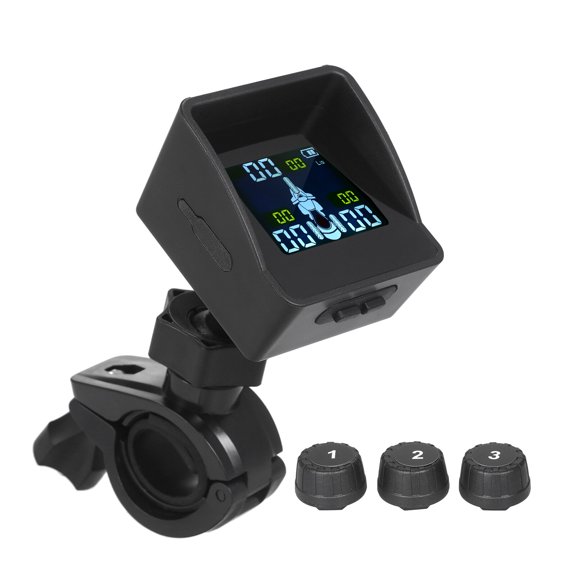 YAHHU Wireless Tire Pressure Monitoring System Smart TPMS with 3 External Sensors, Sunshade LCD Display, Auto Tyre Alarm for Tricycle and 3-Wheeler Motor Vehicles, 0-95 PSI Real-Time Monitor
