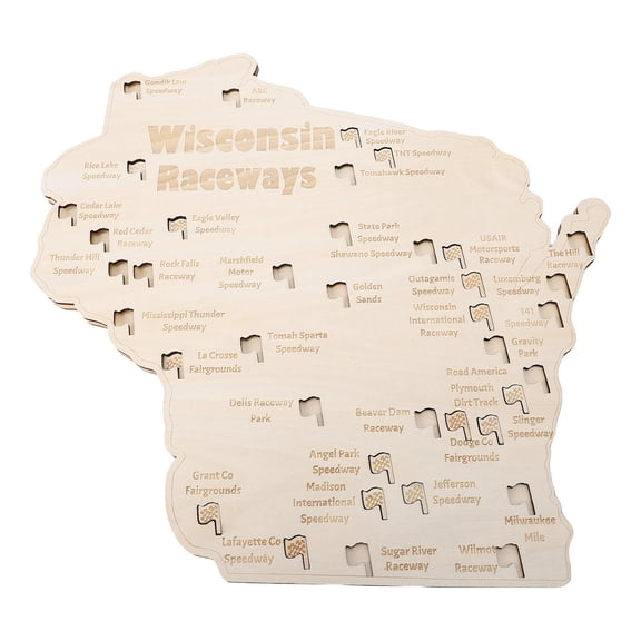 YAHHU Wisconsin Raceways Wooden Map Board with Flags Premium Beech Wood Decorative Wall Art, 1 Pack