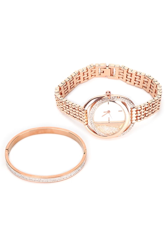 Women Jewelry Set Quartz Movement Watch Titanium Steel Bracelet Anniversary Gift For Wife Girlfriend Rose Gold Plated 10 inches / 25.4 cm Length Water Resistant Everyday Wear