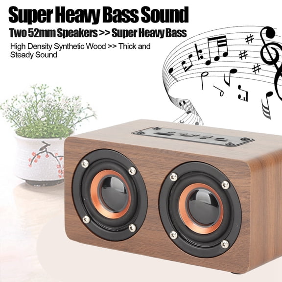 YAHHU Wood Bluetooth Speaker Subwoofer with FM Radio, HiFi Music, Clock Alarm, and Stereo Sound - Brown Grain Portable Audio Device for Home and Travel