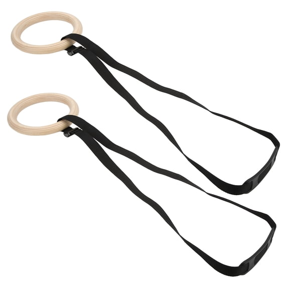 YAHHU Wooden Gymnastic Rings with Adjustable Buckle Straps 330 lbs / 150 kg Capacity Pull Up Exercise Rings for Home Gym Workout