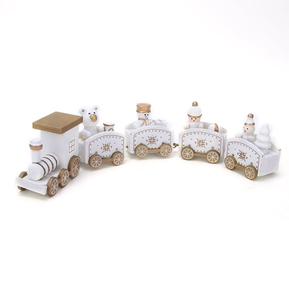 YAHHU Wooden Mini Train Toy Set Decoration Model for Children Christmas New Year Gift, 5 Compartment White (11.02 inches / 28 cm)