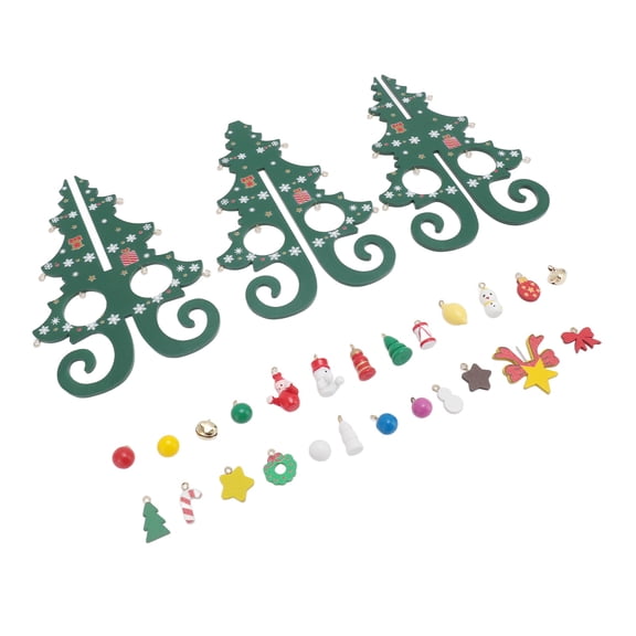 YAHHU Wooden Miniature Christmas Tree Decor, 7.5 Inches / 19 cm DIY Craft Tabletop Christmas Tree with 28 Ornaments for Living Room Party Holiday Festive Fun Handmade Gift