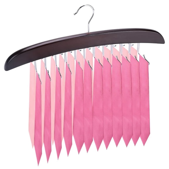 YAHHU Wooden Tie Hanger Rack 24 Hooks Rotating Belt Holder Closet Ties Storage Organizer Dark Red