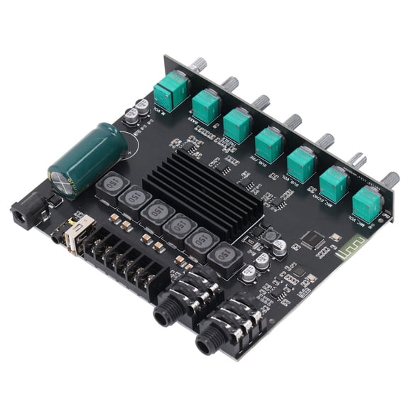 YAHHU YS-AM100 2.1 Channel Bluetooth Digital Power Amplifier Board Module, High Power Audio Stereo Dual Subwoofer Amp Support AUX USB Disk Sound Card Mic (6.30x5.51x1.97 inches / 16x14x5 cm)