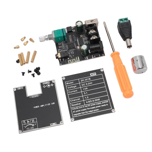 YAHHU ZK-301B Mono Bluetooth 5.1 Audio Power Amplifier Board 30W Module TPA3110D2 Chip DC 9-24V 3A True Wireless Stereo Supported for Home Theater and Custom DIY Sound Systems Setup