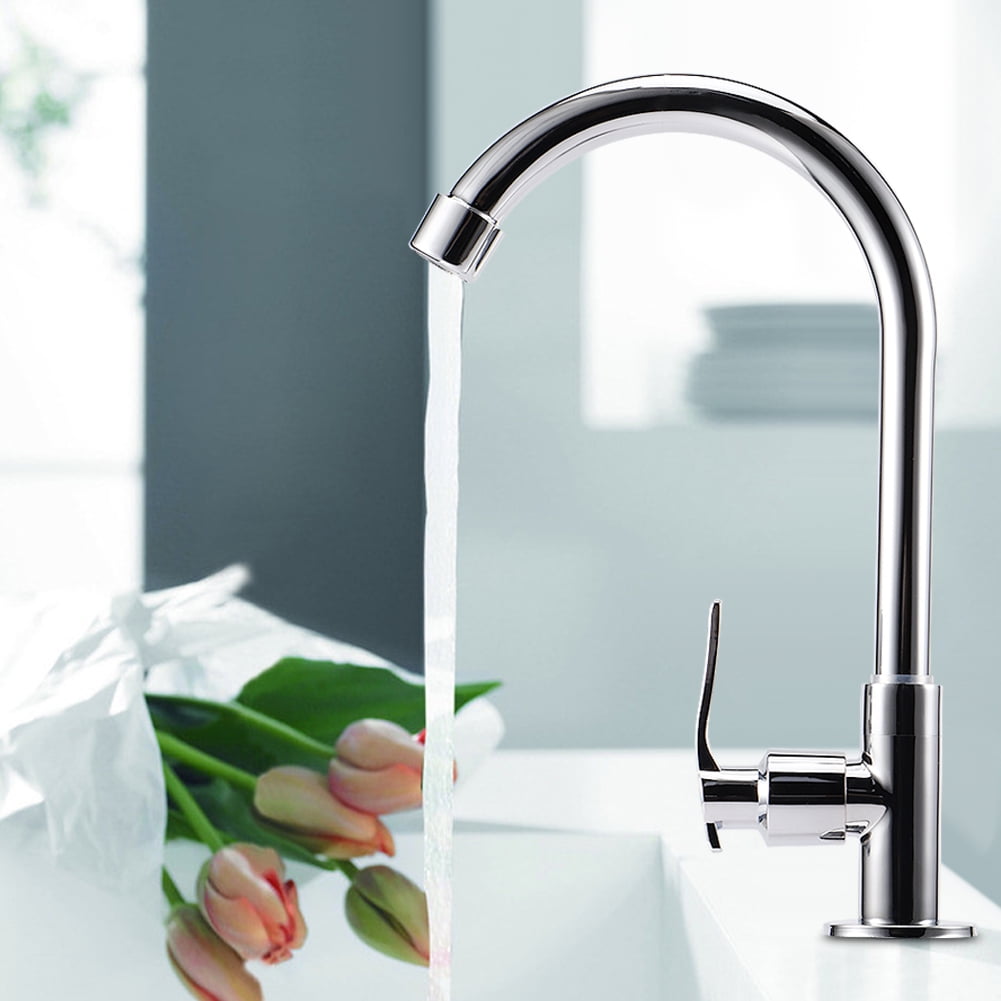 YAHHU Zinc Alloy Kitchen Sink Water Faucet G1/2in Gooseneck Tap Silver 12.4 inches / 31.5 cm