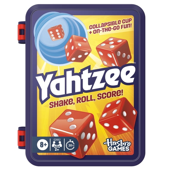 Yahtzee Dice Game with Collapsible Cup & Storage Case, Family Games for 2+ Players, 8+