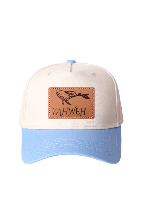 YAHWEH Floral Whale Leather Patch Embroidered Color Block Trucker Hat Unisex Adjustable Cotton Breathable Fashion Cap for Travel Daily Wear
