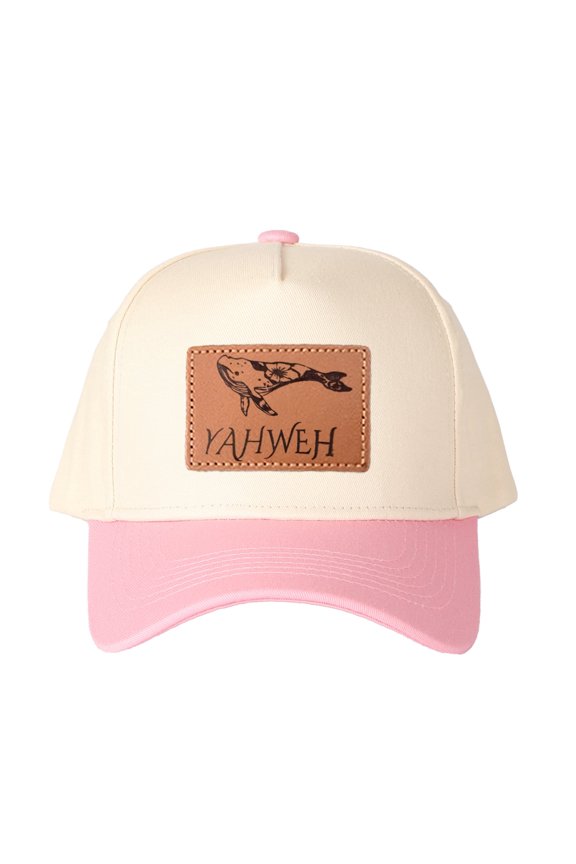 YAHWEH Floral Whale Leather Patch Embroidered Color Block Trucker Hat Unisex Adjustable Cotton Breathable Fashion Cap for Travel Daily Wear