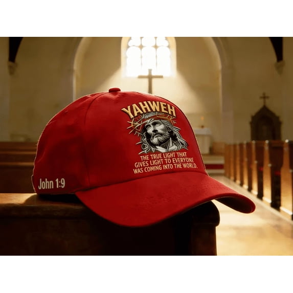 YAHWEH The True Light Commemorative Cap ,Biblical Verse Embroidered Baseball Hat for Spiritual Reflection, Worship, and Daily Wear Red