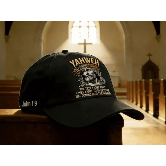 YAHWEH The True Light Baseball Cap Adjustable Christian Hat Faith Based Embroidery Cap with Bible Verse John 1:9 for Men and Women Comfortable Breathable Unisex Design
