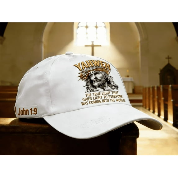 YAHWEH The True Light Baseball Cap Adjustable Christian Hat Faith Based Embroidery Cap with Bible Verse John 1:9 for Men and Women Comfortable Breathable Unisex Design